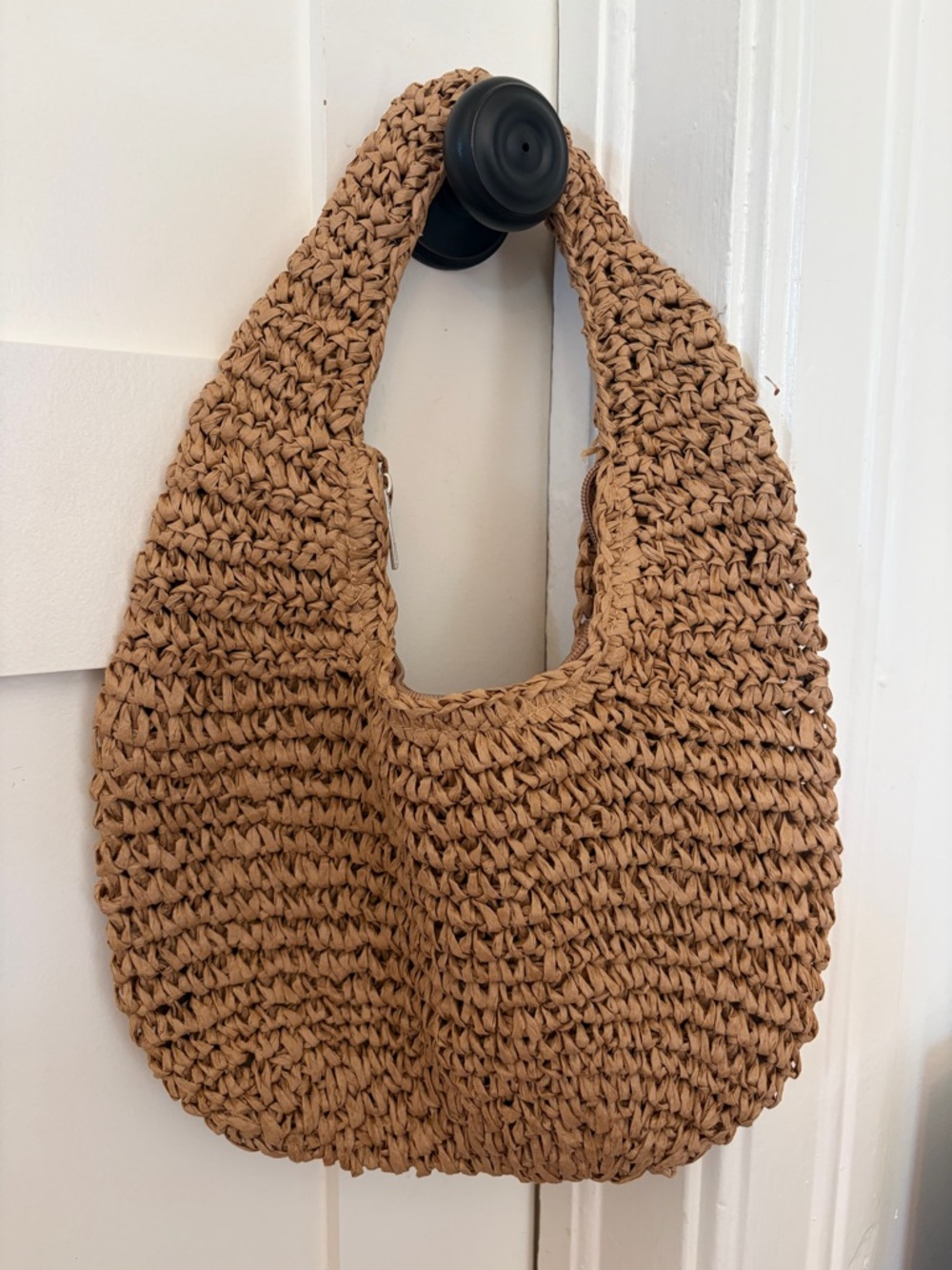Woven Raffia Hobo Bag in Tan